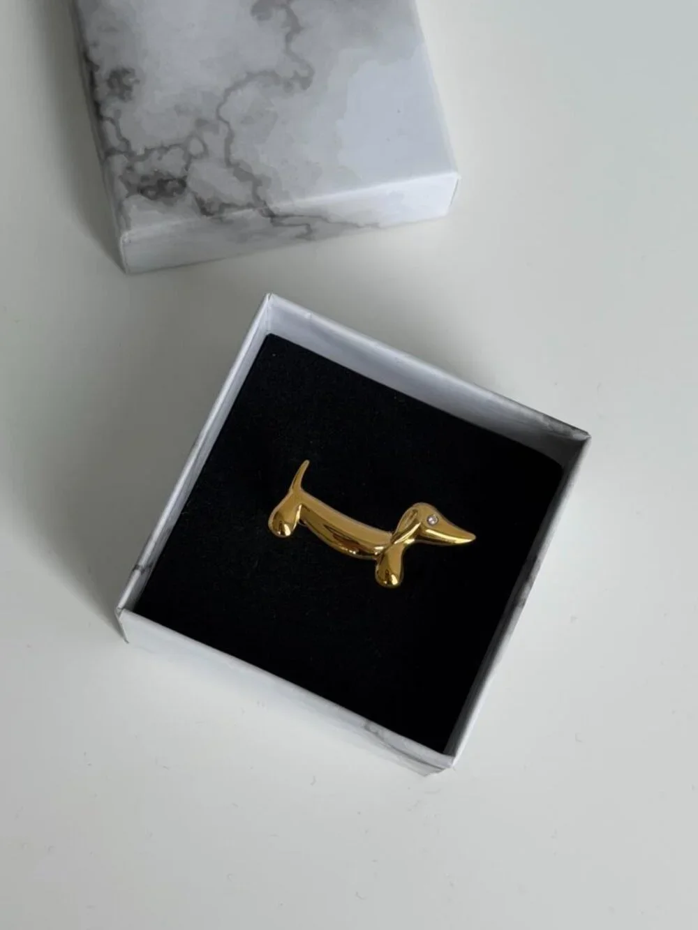Sku:0623 Gold ring dachshund diamond eye stainless steel Adjustable + gift box
